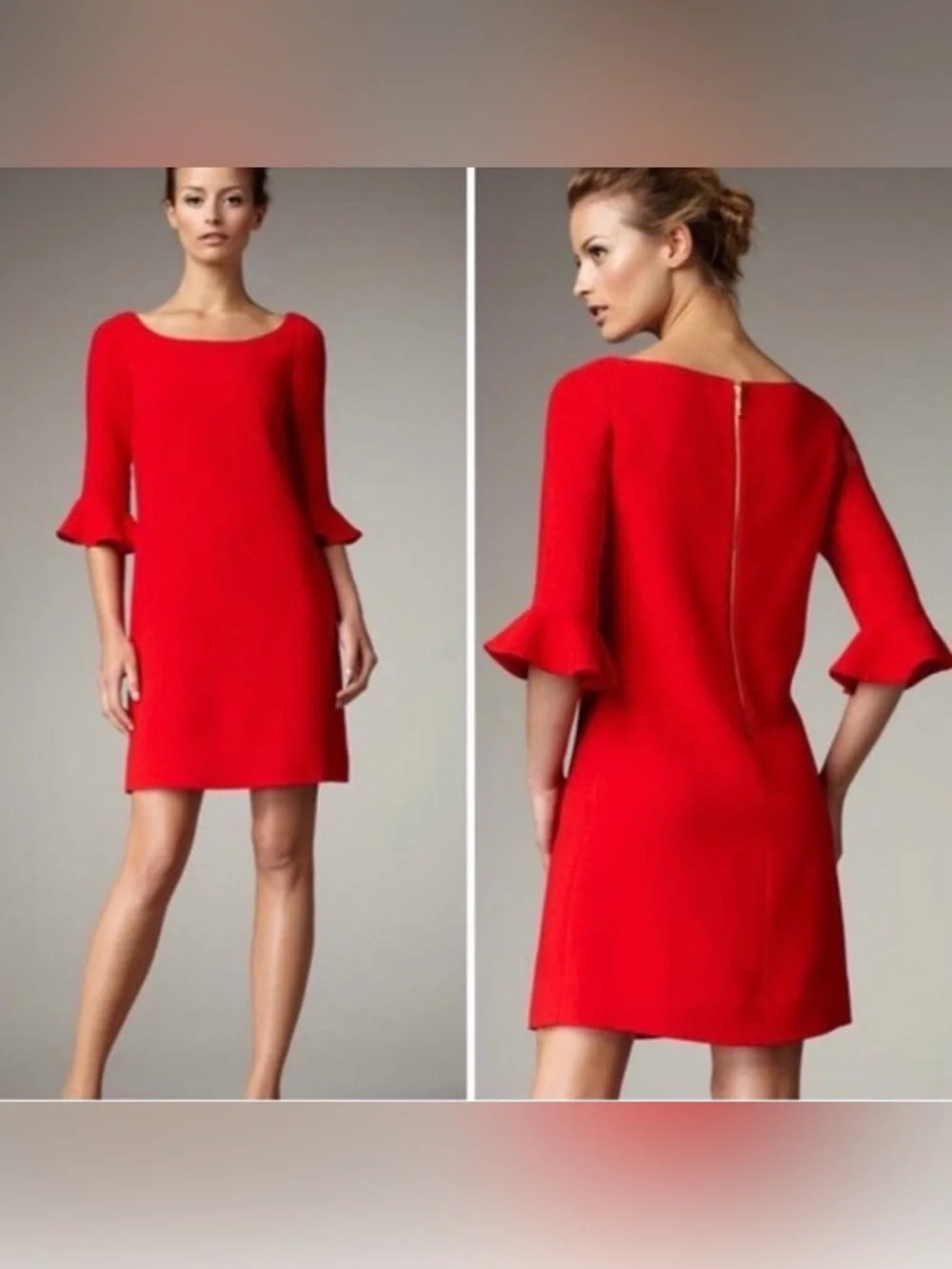 Kate Spade Luna Flare Ruffle Sleeve Dress 8 Red Wool Shift Holiday Office Party